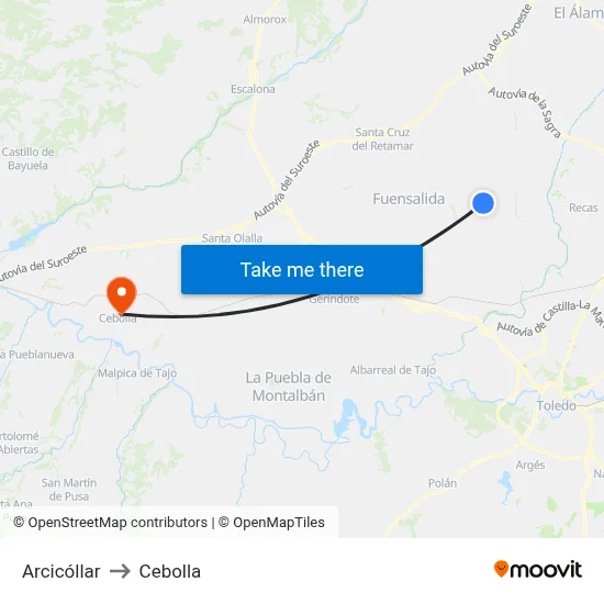 Arcicóllar to Cebolla map