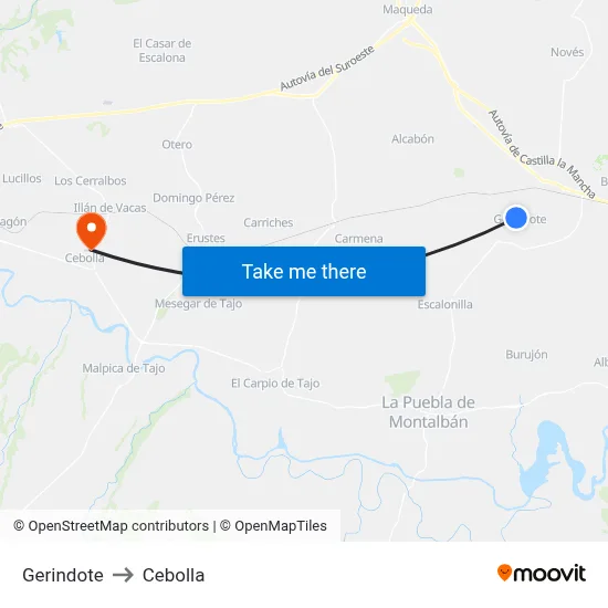 Gerindote to Cebolla map
