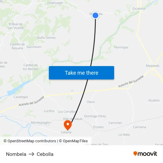 Nombela to Cebolla map