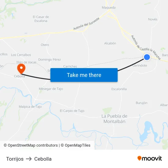 Torrijos to Cebolla map