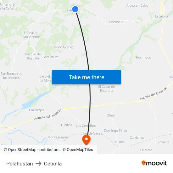 Pelahustán to Cebolla map
