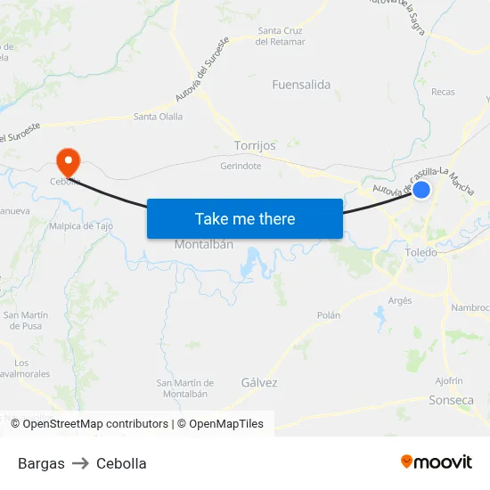 Bargas to Cebolla map