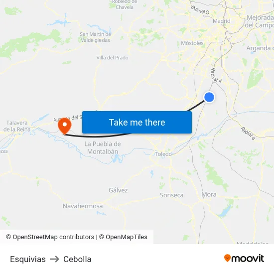 Esquivias to Cebolla map