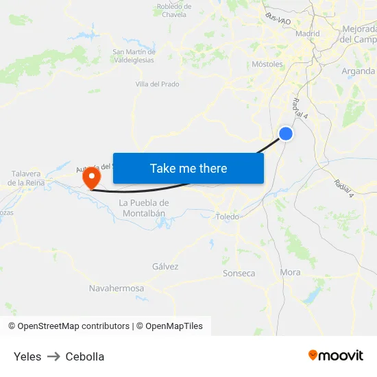 Yeles to Cebolla map