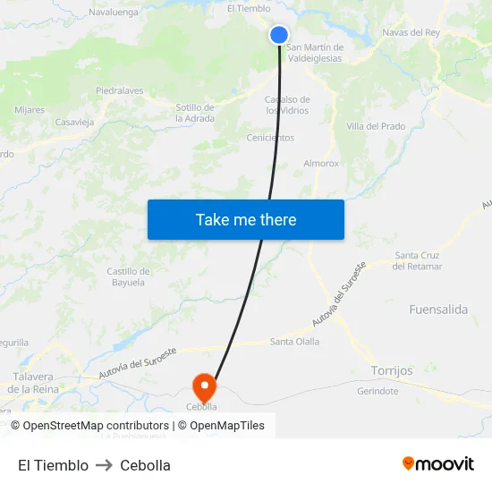 El Tiemblo to Cebolla map