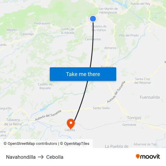 Navahondilla to Cebolla map