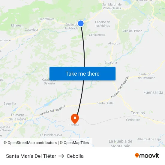 Santa María Del Tiétar to Cebolla map