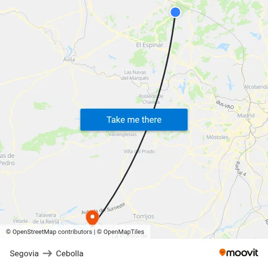 Segovia to Cebolla map