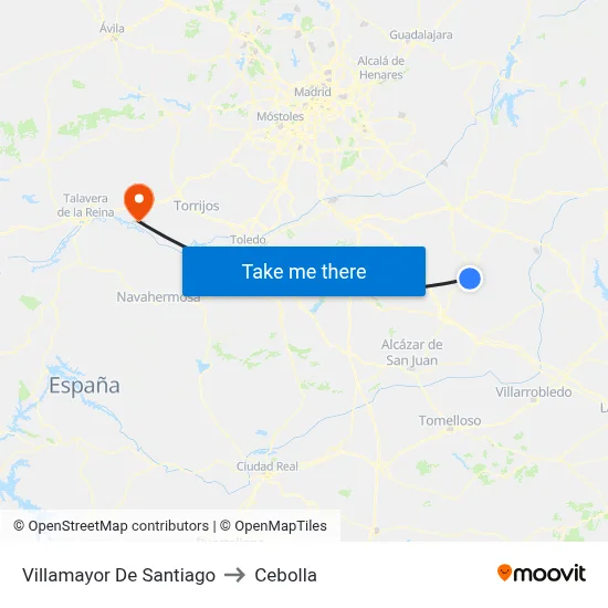 Villamayor De Santiago to Cebolla map