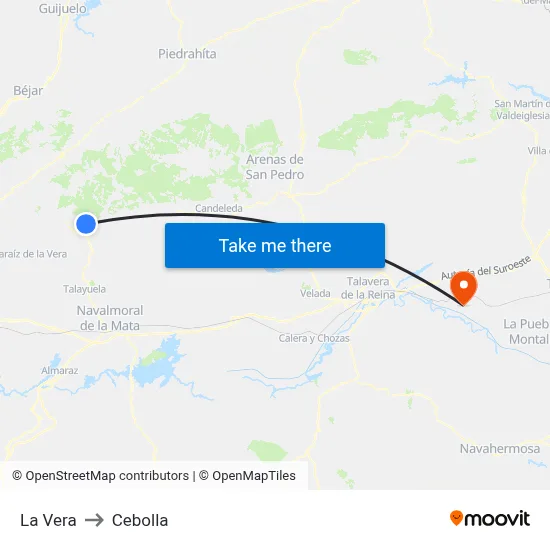 La Vera to Cebolla map