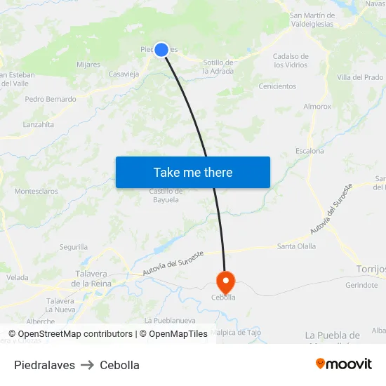Piedralaves to Cebolla map