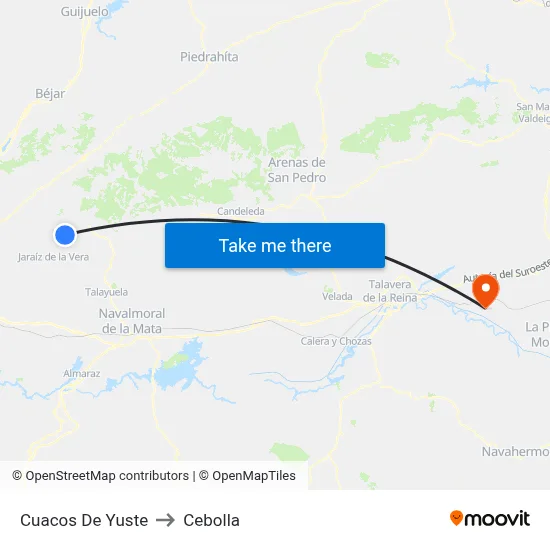 Cuacos De Yuste to Cebolla map