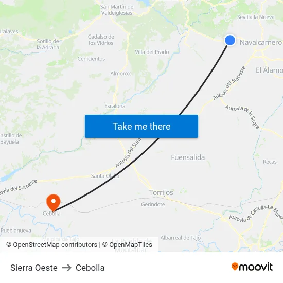 Sierra Oeste to Cebolla map