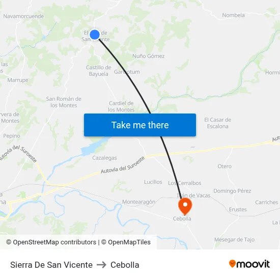 Sierra De San Vicente to Cebolla map