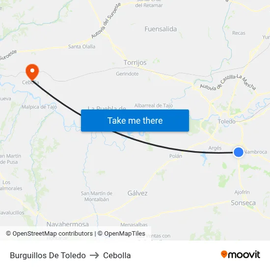 Burguillos De Toledo to Cebolla map