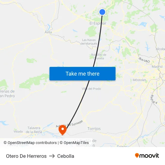 Otero De Herreros to Cebolla map