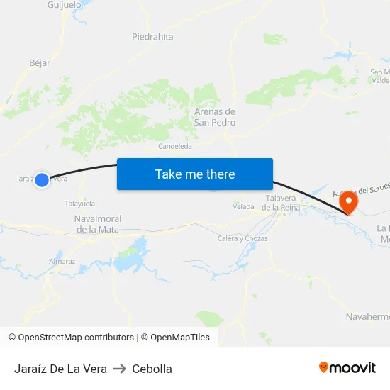 Jaraíz De La Vera to Cebolla map
