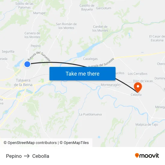 Pepino to Cebolla map