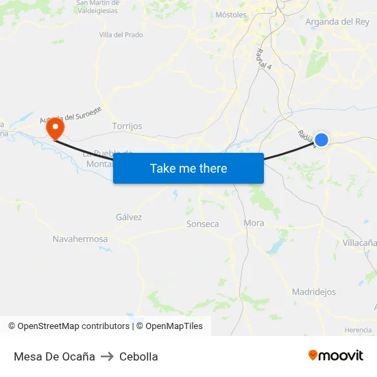 Mesa De Ocaña to Cebolla map