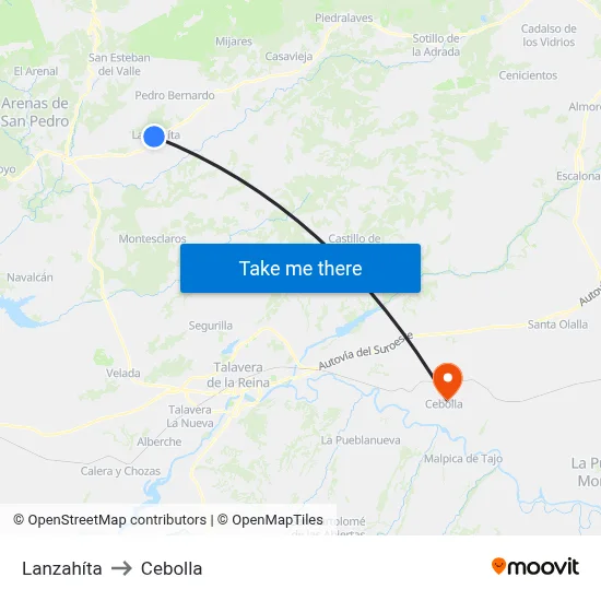 Lanzahíta to Cebolla map