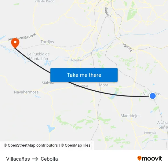 Villacañas to Cebolla map