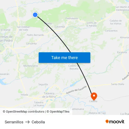 Serranillos to Cebolla map