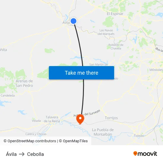 Ávila to Cebolla map