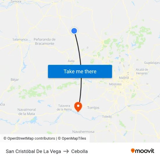 San Cristóbal De La Vega to Cebolla map