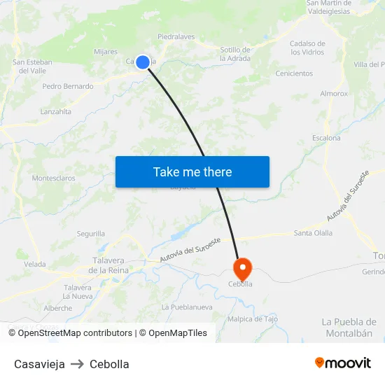 Casavieja to Cebolla map