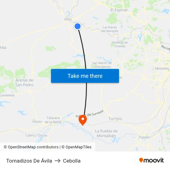 Tornadizos De Ávila to Cebolla map