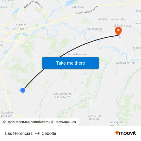 Las Herencias to Cebolla map