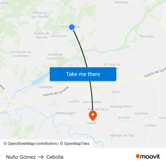 Nuño Gómez to Cebolla map