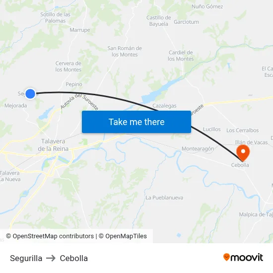 Segurilla to Cebolla map
