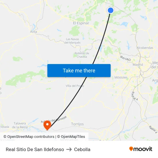 Real Sitio De San Ildefonso to Cebolla map