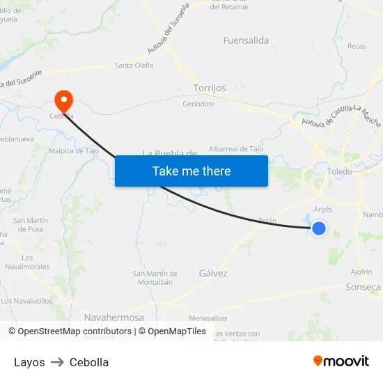 Layos to Cebolla map