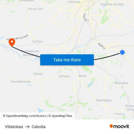 Villatobas to Cebolla map