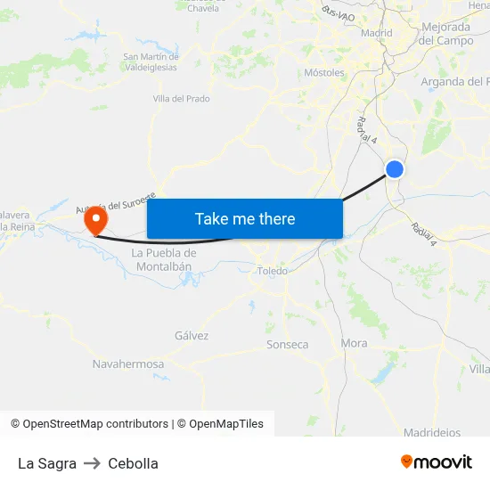 La Sagra to Cebolla map