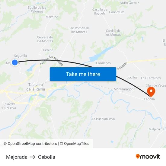 Mejorada to Cebolla map
