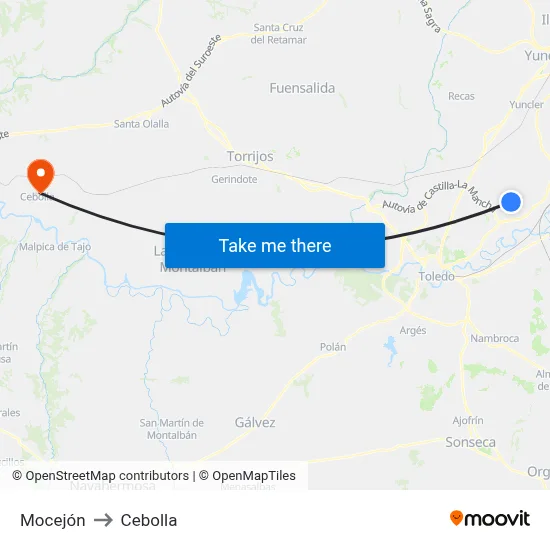 Mocejón to Cebolla map