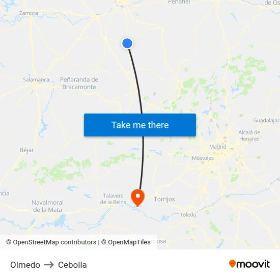 Olmedo to Cebolla map