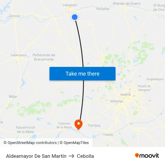 Aldeamayor De San Martín to Cebolla map