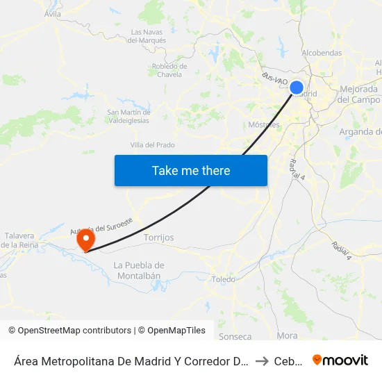 Área Metropolitana De Madrid Y Corredor Del Henares to Cebolla map