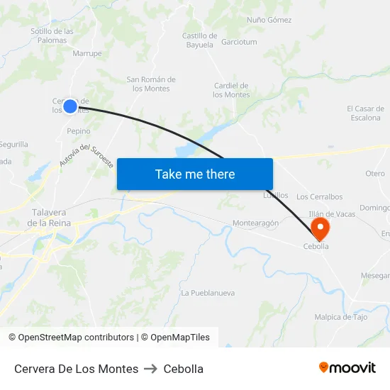 Cervera De Los Montes to Cebolla map