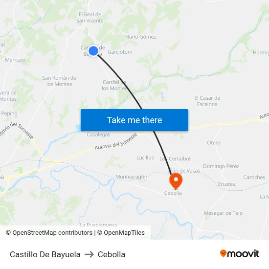 Castillo De Bayuela to Cebolla map