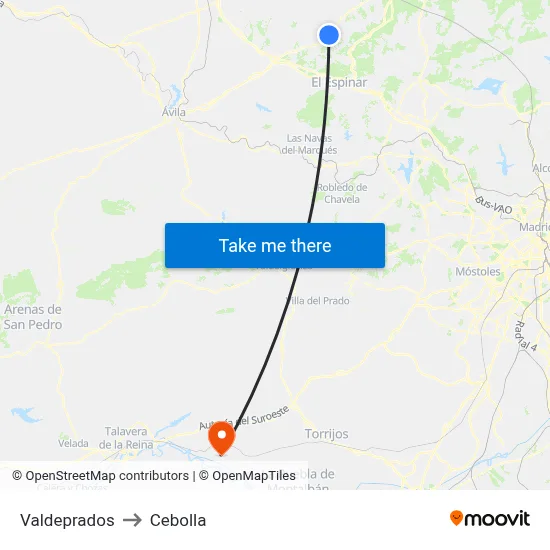 Valdeprados to Cebolla map