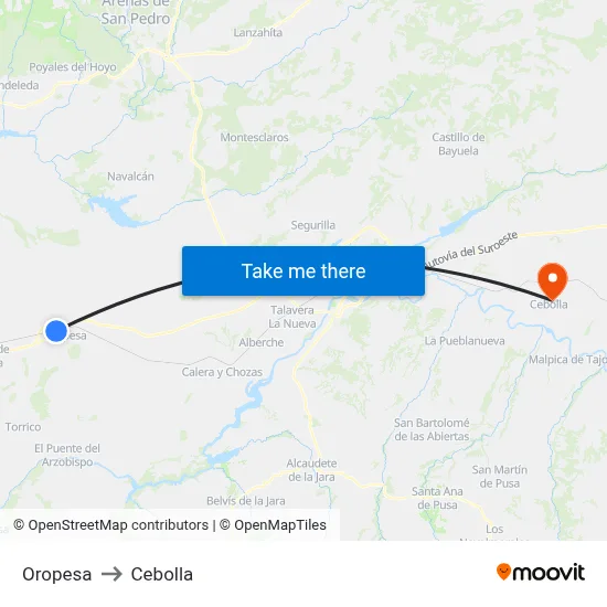 Oropesa to Cebolla map