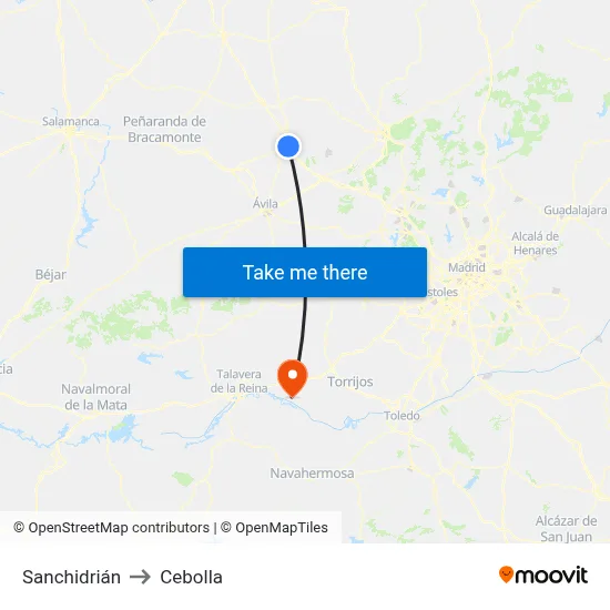 Sanchidrián to Cebolla map