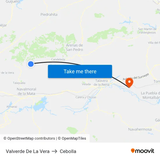 Valverde De La Vera to Cebolla map