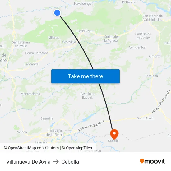 Villanueva De Ávila to Cebolla map