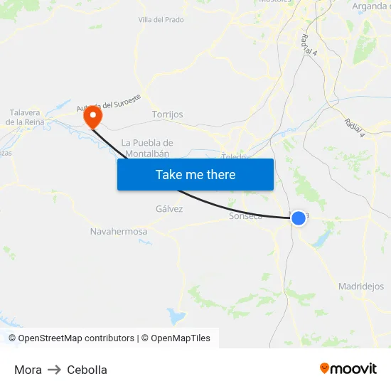 Mora to Cebolla map